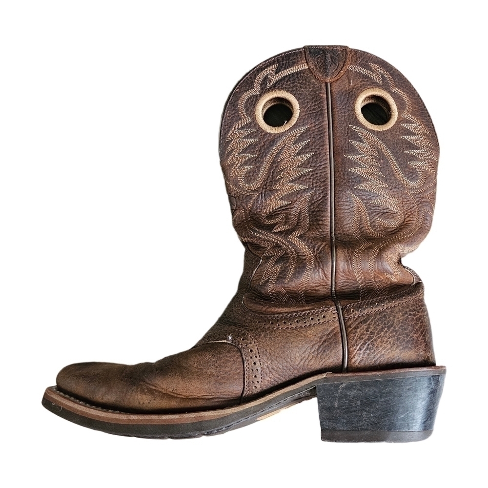 Ariat leather brown western square toe boots - Picture 2 of 15